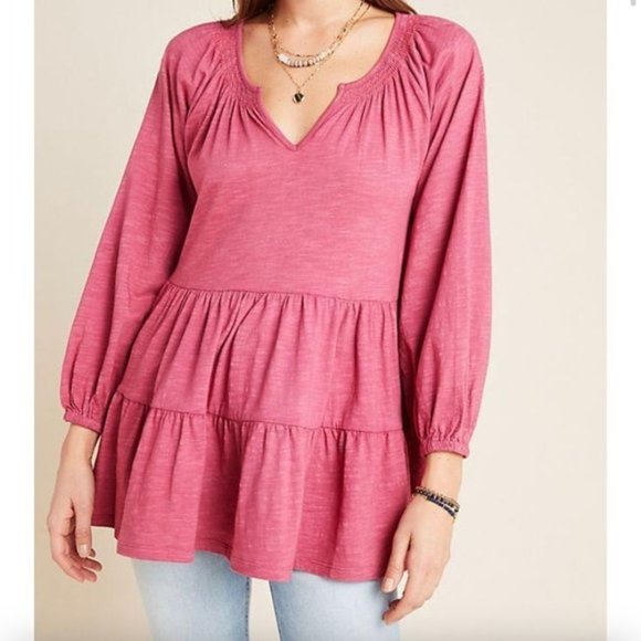 Anthropologie Tops - Anthropologie Mauve Isola Tiered Babydoll Top M